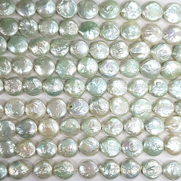 FRESHWATER PEARL COIN 12-13MM VERY LIGHT GREEN